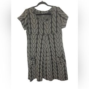 En Focus Women Gray Knit Print A-Line Short Sleeve Dress - Size 14W